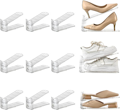 12 Pack Closet Shoe Slots Organizer Adjustable Level Shoe Stacker Holder Storage Space Saving Sneakers Display Tray