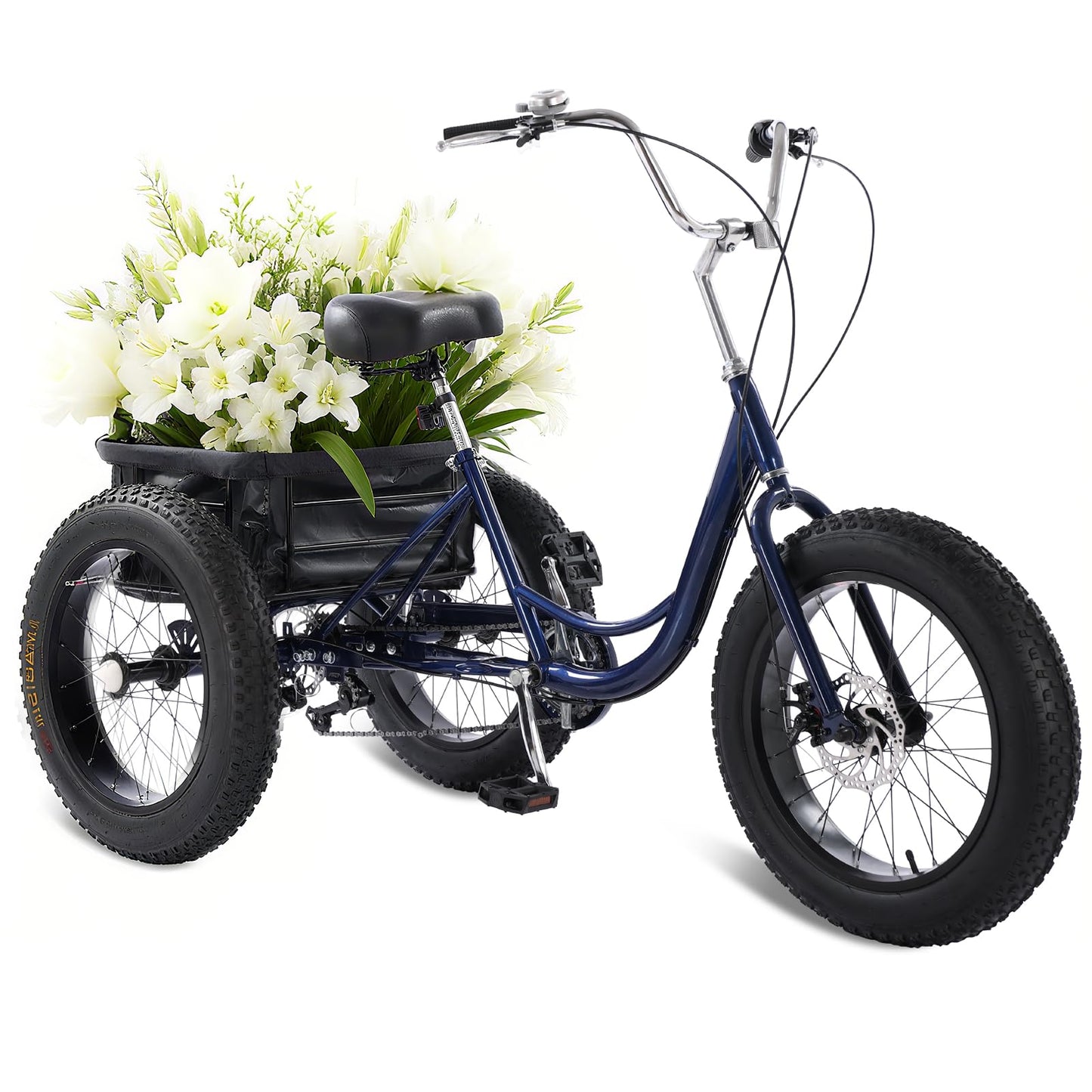 Thalorus Adult Tricycle, 20-Inch Fat Tire All-Terrain 3-Wheel Bike, 7-Speed Heavy-Duty, 450lb Capacity, Large Cargo Basket, Dual Disc Brakes, Comfort Seat for Seniors (PTS9)