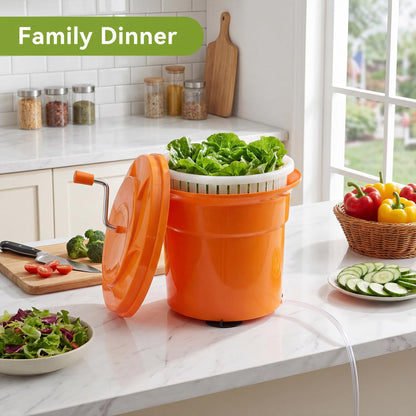Fnova Commercial Salad Spinner, 6.6 Gal / 26.42 Qt Salad Spinner with 4.92 ft Drain Tube & Anti-Slip Feet, Large Manual Lettuce Spinner for Catering, Home, Farm