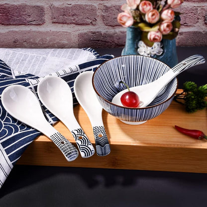 Japanese Soup Spoon Set of 4 - Small Black Style Soup Spoons for Ramen, Wonton, Oat Salad