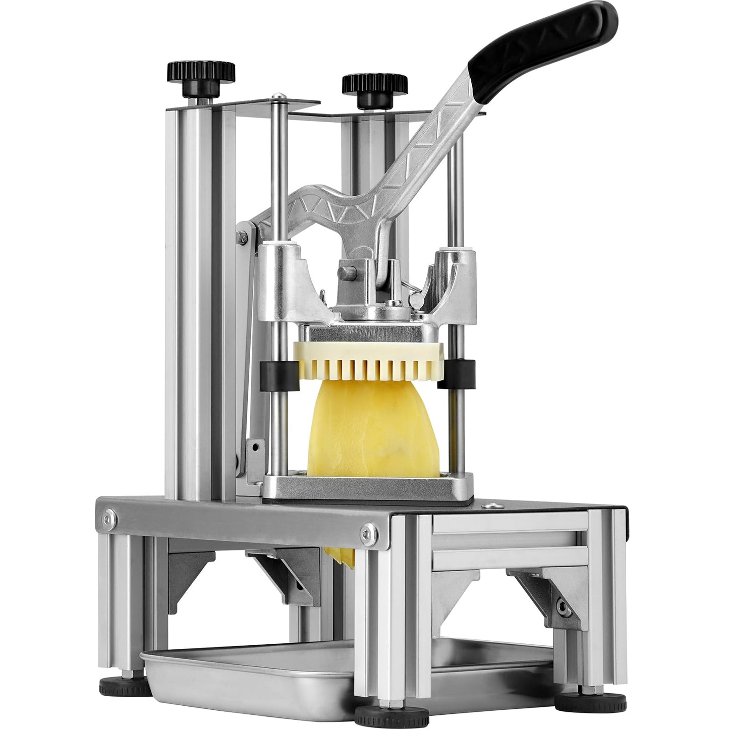 VEVOR Commercial French Fry Cutter with 4 Replacement Blades, 1/4" and 3/8" Blade Easy Dicer Chopper, 6-wedge Slicer and 6-wedge Apple Corer, Lemon Potato Cutter for French Fries with Extended Handle