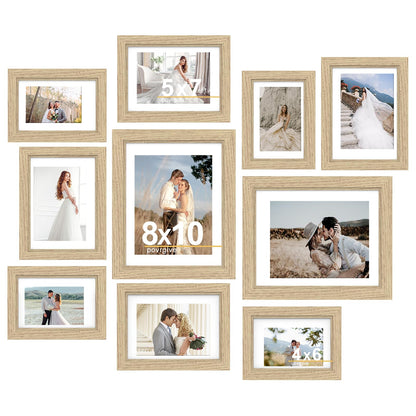 Povrgive Picture Frames, Made of Real Glass and Wooden Frame, Gallery Photo Frames Set of 10 for Collage Wall Decor, Multi Sizes Including 8x10, 5x7, 4x6 for Mounting or Tabletop Display, Wood