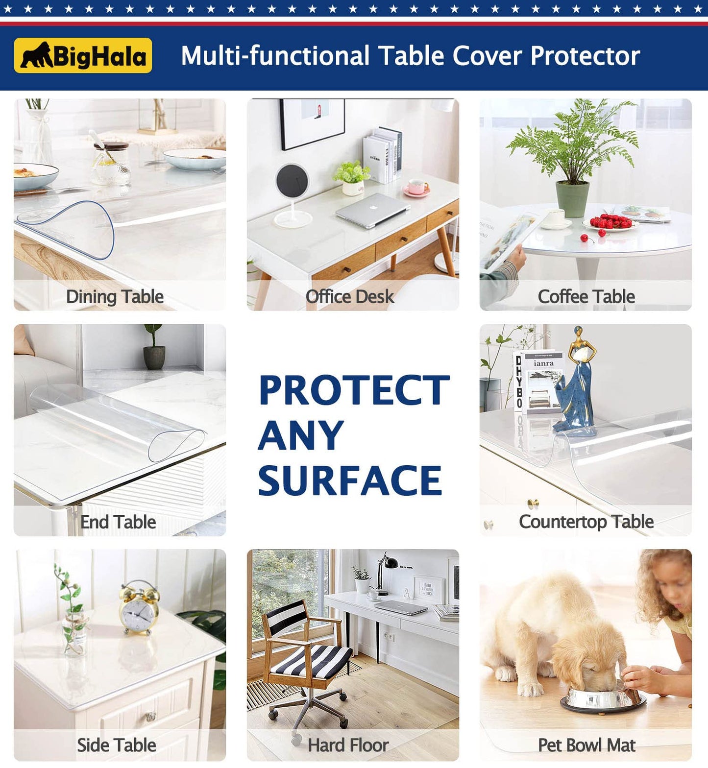 Round Dining Room Table Protector Tablecloth Cover Clear Plastic Cloths Waterproof Wipeable Heat Resistant Vinyl PVC DeskTop Pad for Coffee Office Conference Meeting Tables Desk Furniture Mat 52 " Dia
