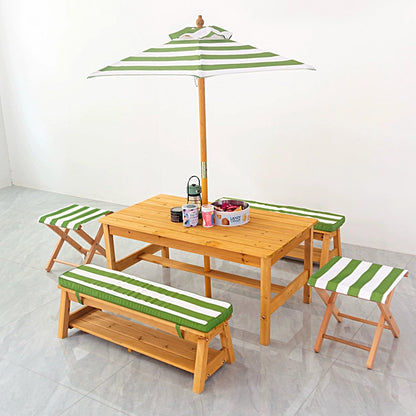 LLZJDDPLY Kids Wooden Picnic Table, Outdoor Activity Dining Table w/Adjustable Collapsible Umbrella, Children Backyard Furniture, for Patio, Garden(Green)