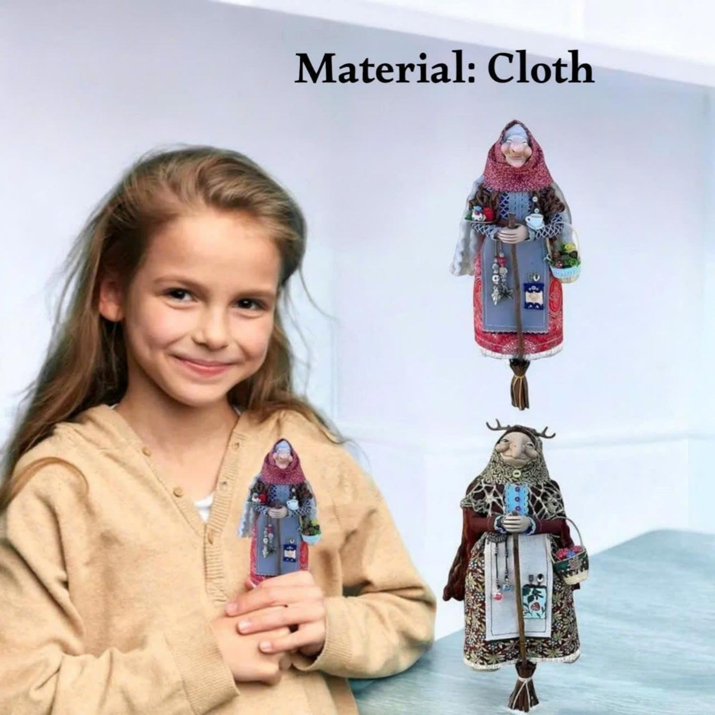 Handmade Kitchen Witch Doll, Good Luck Cooking Dolls Hanging Ornament, Unique Home Decor Figure on Broomsticks for Cooks, Festive Lucks Charm Decoration for Culinary Enthusiasts(C)