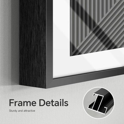 Framed Modern Black and White Abstract Wall Art - Set of 3 Minimalist Canvas Prints | 24x36 Inch for Living Room & Office