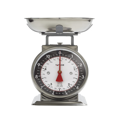 Taylor Mechanical Kitchen Food Scale with Bowl, Weighs Up to 11lbs, Measures in Grams and Ounces, Analog Cooking Scale for Baking, Black and Silver