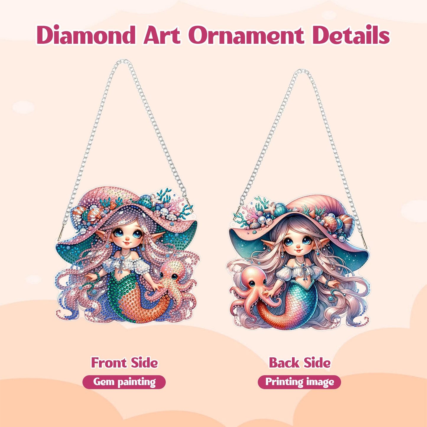 GHHKUD Mermaid and Octopus Diamond Art Hanging Kits for Adults, DIY Double Sided Diamond Painting Hanging, Special Shaped Acrylic Ornaments Pendants for Window Home Garden Wall