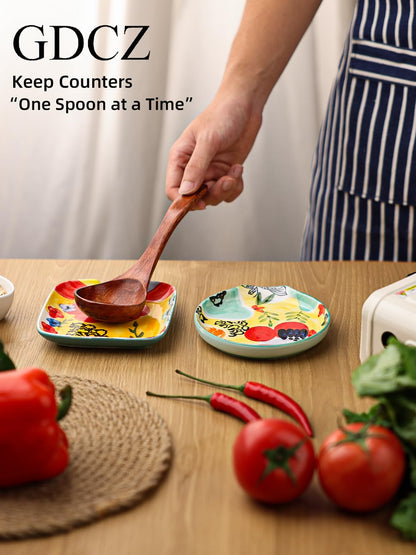 Colorful Hand Painted Spoon Rest 4.75 Inches Ceramic Spoon Holder for Kitchen Counter Stove Top, Dishwasher Safe, Multicolor
