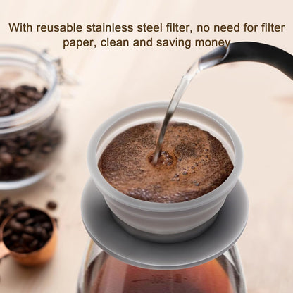 Skiennix Collapsible Travel Pour Over Coffee Maker - Reusable Stainless Steel Filter, Grey