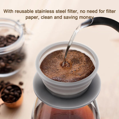 2-Packs Travel Collapsible Paperless Pour Over Coffee Dripper Kit with Stainless Steel Filter, Travel Pour Over Coffee Maker Camping, Silicone Coffee Strainer Pour Over Single Cup (Brown+Black)