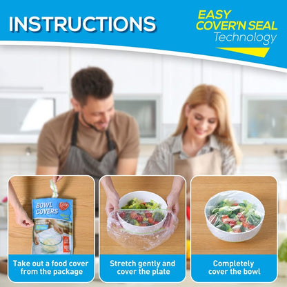 200PCS 10Inch Bowl Covers Reusable, Food Cover Dish Covers, Elastic Stretch Food Storage Lids, BPA-Free Plastic Wrap for Sourdough Proofing Meal Prep Fresh Keeping