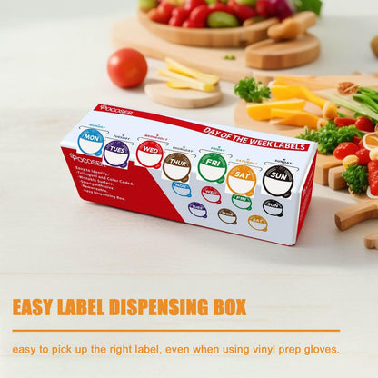 POCOSER Label Stickers for Food Containers with Dispenser Box, Removable Day Dot Food Labels Peel Tab 7 Day of The Week for Home Freezer Restaurant Supplies Week Monthly Planners Meal Prep Accessory