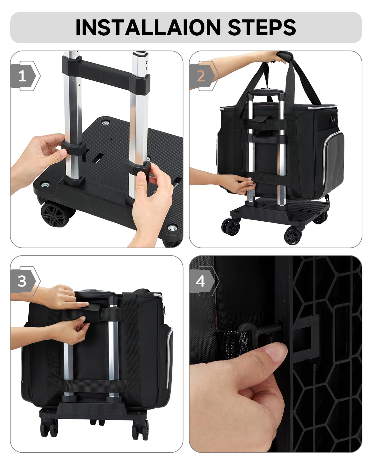 Amythe Rolling Teacher Tote Bag with Wheels, Rolling Briefcase for Women, 15.6 Inch Laptop Bag, 5-Wheel Rolling System with Detachable Trolley for Work, Teaching and Travel, Black Grey