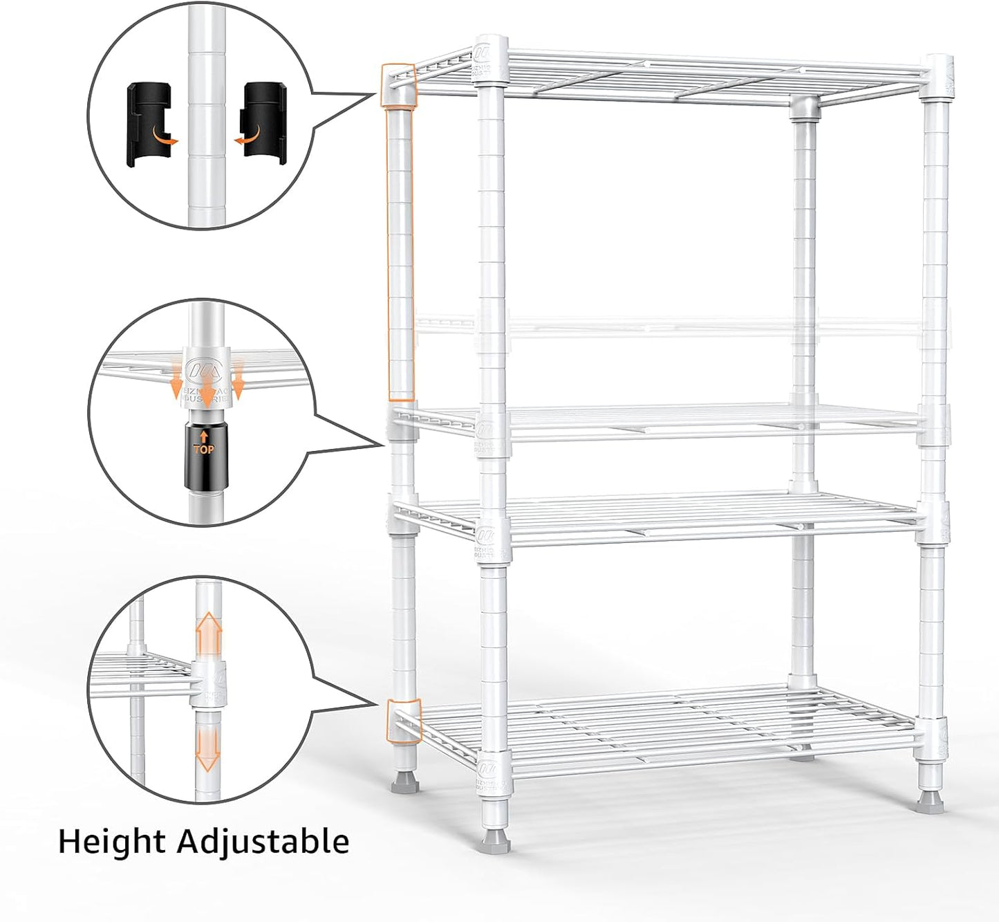 MZG Wire Storage Shelving, 3-Tier Utility Shelving Unit, Steel Organizer Rack for Home, Kitchen, Office, White