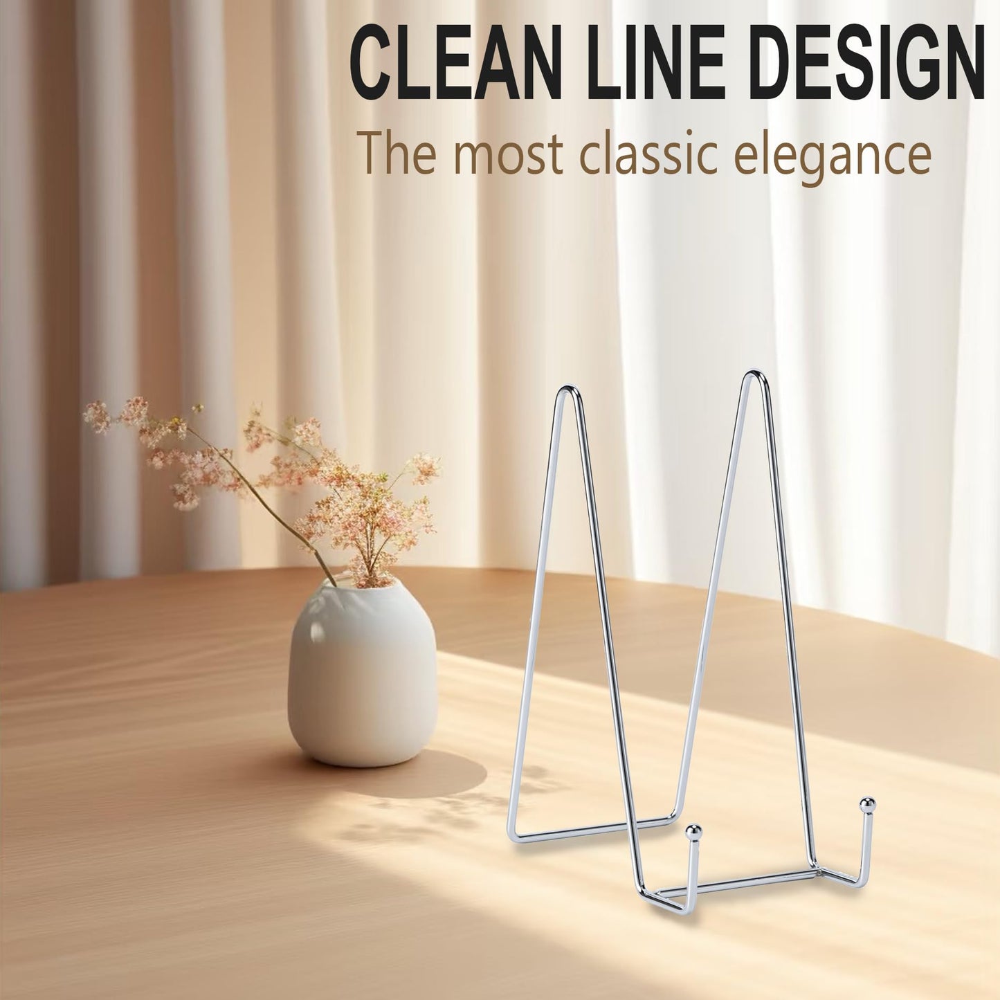 Hoewina Plate Stands for Display, Plate Holder Display Stands, Metal Frame holder stand for Book, Picture, Decorative Plate, Photo and Platter, Tabletop Art (8IN 5PCS-Silver)