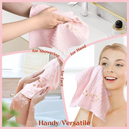 Jacquotha Pink Washcloths 4 Pack (Floral Embroidered), Soft Wash Cloths for Face, Body, Showering, Spa & Bathroom Decor Gifts, 13” x 13"