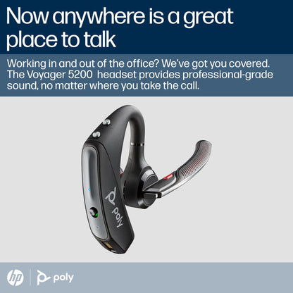 Poly Voyager 5200 Wireless Headset (Plantronics) - Single-Ear Bluetooth Headset w/Noise-Canceling Mic - Ergonomic Design - Voice Controls - Lightweight - Connect to Mobile/Tablet via Bluetooth