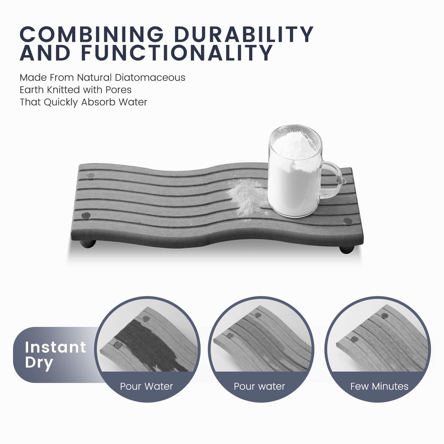 Water Absorbing Stone Tray for Sink,Quick Drying Diatomaceous Earth Coasters Sink Caddy Organizer,Soap Dish Holder & Toothbrush Holder for Bathroom Counter， Toiletries（Dark Grey, 8.67" L x 4.33" W）