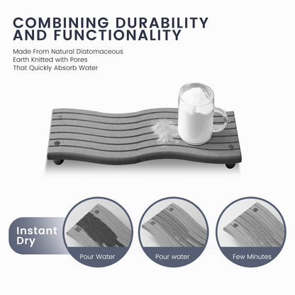 Water Absorbing Stone Tray for Sink,Quick Drying Diatomaceous Earth Coasters Sink Caddy Organizer,Soap Dish Holder & Toothbrush Holder for Bathroom Counter， Toiletries（Dark Grey, 8.67" L x 4.33" W）