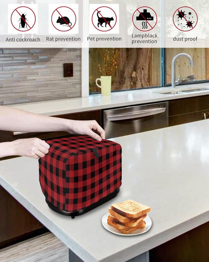 Merry Christmas Toaster Cover 2 Slice, Red and Black Buffalo Plaid Toaster Oven Cover