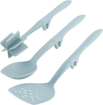 Rachael Ray 47752 Tools and Gadgets Set - Lazy Chop and Stir, Flexi Turner, Scraping Spoon, 3 Piece, Sky Blue