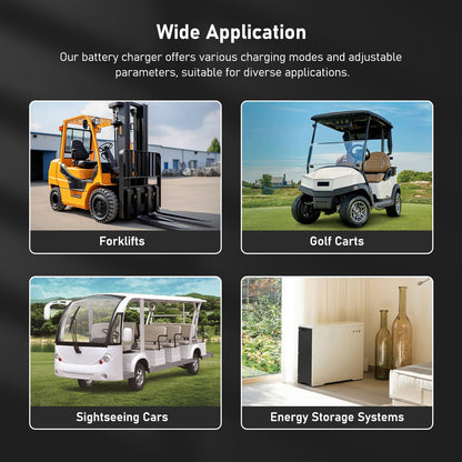 Beleeb 48V 50A Adjustable Battery Charger, Intelligent Charger for Lead-Acid & LiFePO4 Lithium Batteries, 240V AC Hardwired Charger for Forklifts, Golf Carts, Sightseeing Cars, Energy Storage Systems