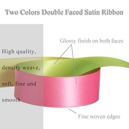 YASEO 1 Inch Double-Sided Two-Tone Hot Pink and Lime Green Ribbon, 20 Yards