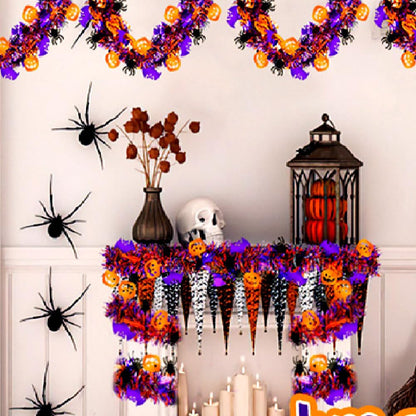 66 Ft Halloween Tinsel Garland with Orange Pumpkin Black Spider Purple Bat Glitter Tinsel Garland for Home Tree Ornaments Indoor Outdoor Party Halloween Decorations