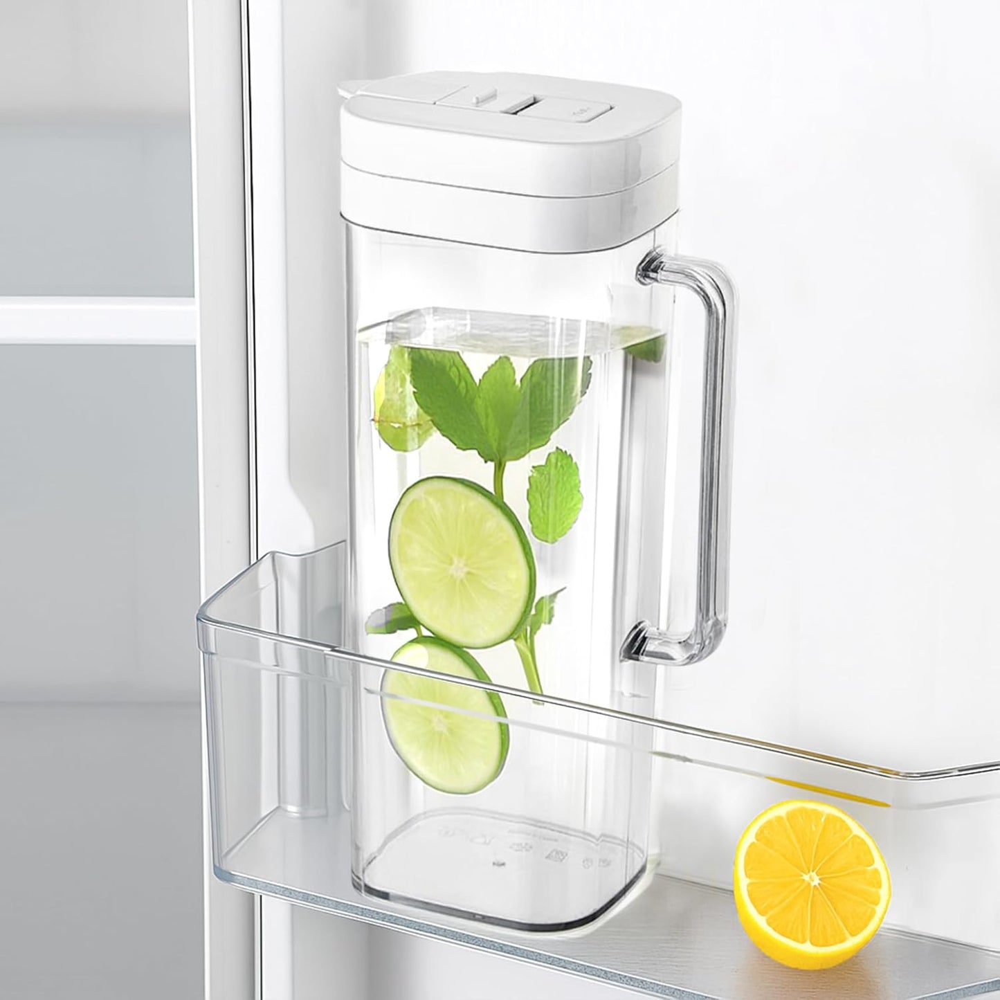 2 (2 64oz SlimFit Quart Liter) pitcher with lid - Water jug for fridge door - Leakproof plastic pitcher with lid