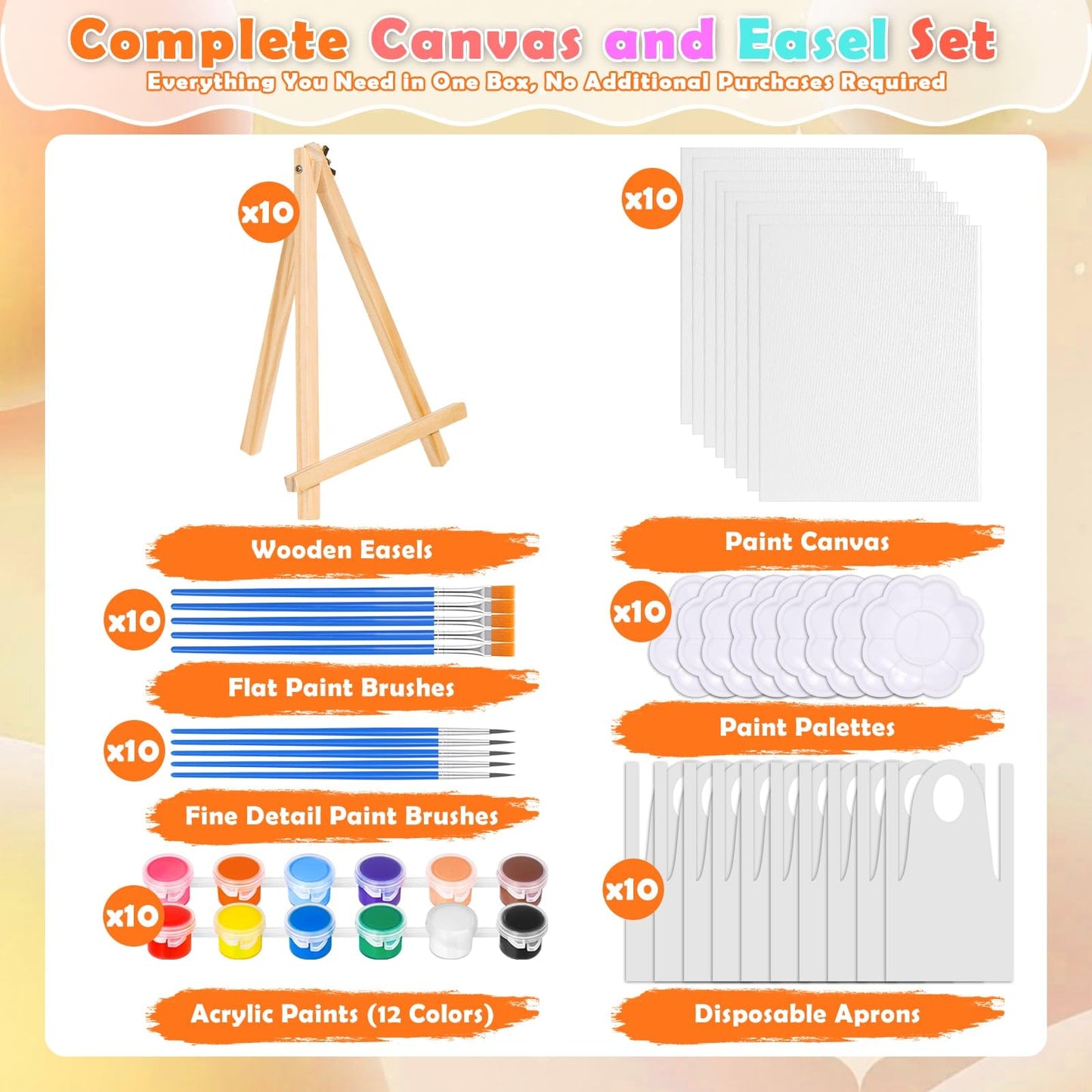 10 Pack 8x10 Inch Canvas and Easel Set, Art Canvas Boards Bulk with Easel Stand, Mini Acrylic Paint & Brushes Set, Paint Trays, Sip and Paint Kit for Adults Couples Day Night Paint Party