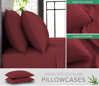 Pure Bamboo Full Bed Sheet Set - 100% Organic Viscose, Luxuriously Soft & Cooling | Merlot Color, 2-Year Quality Promise