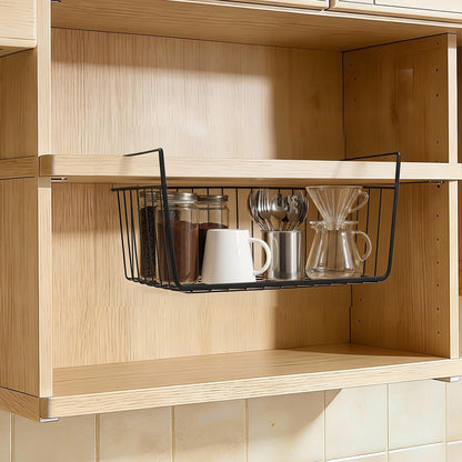 Undershelf Storage Basket Under Shelf Wire Basket Household Metal Under Shelf Hanging Storage Bin Basket Slides Under Shelves for Storage Space Saving for Kitchen Pantry Bookshelf (Medium, 2 PCS)