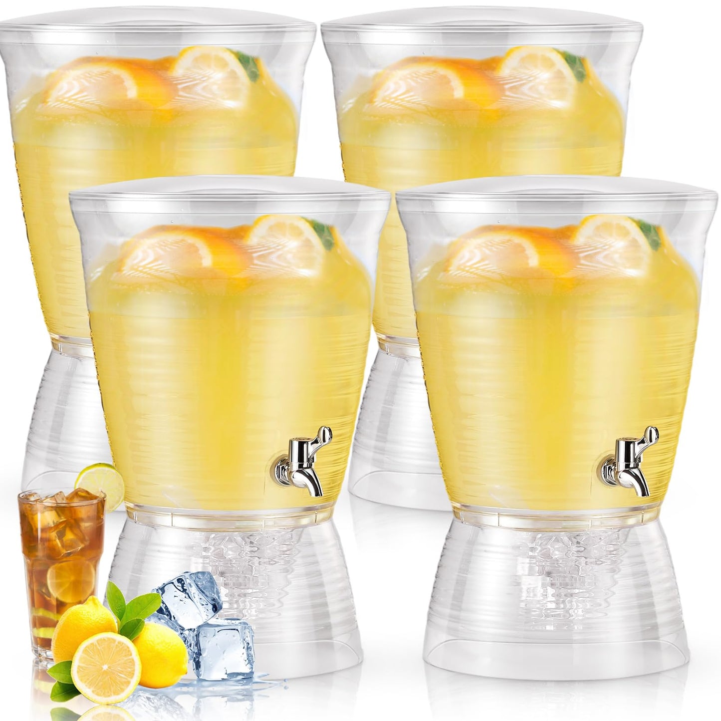 Tioncy 4 Pcs Acrylic Beverage Dispenser with Spigot 2.7 Gallon/ 10 l Clear Drink Water Dispenser Countertop with Detachable Base Iced Juice Container Unbreakable for Wedding Party