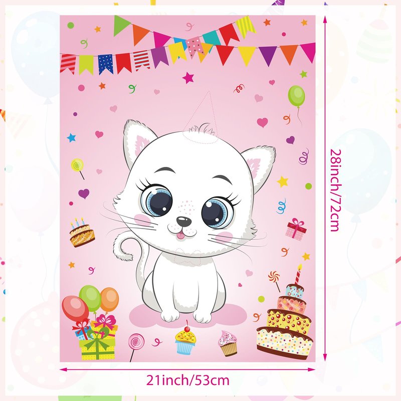 PLULON Cat Party Game for Kids Pin The Hat Bow Tie on The Cat Birthday Game Poster for Boy Girl Birthday Summer Party Favors Wall Decorations Classroom Activities