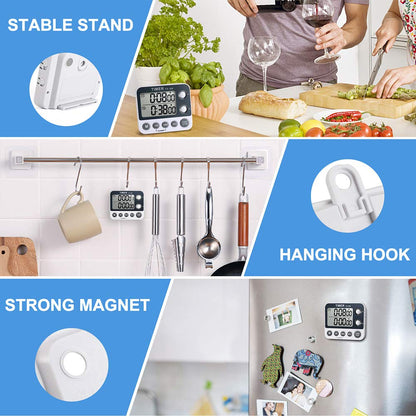 HomeMall Digital Kitchen Cooking Timer, Dual Count Up & Down with Magnetic Back, Large Display, Adjustable Volume and Flashing Alarm Light, ON/Off Switch Stopwatch, Battery Included