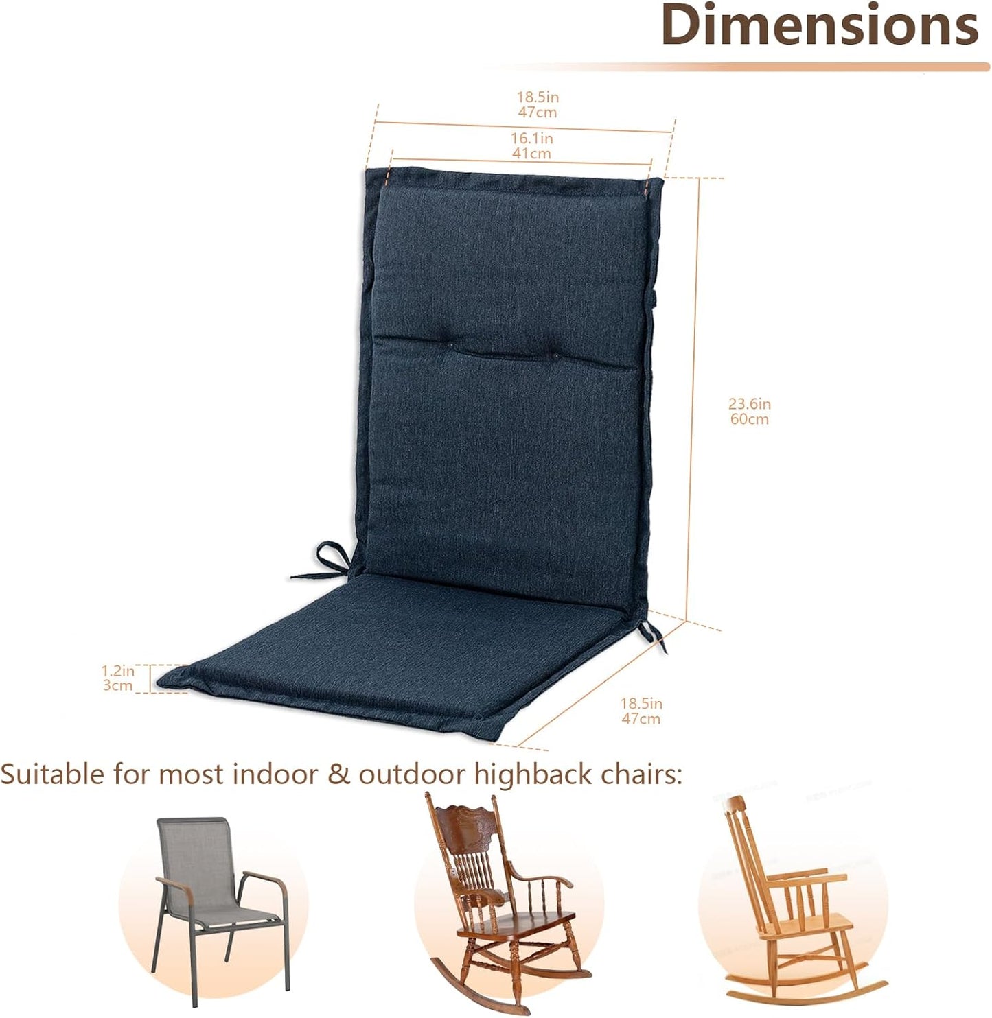 18" 42" 1.5", Set 1 C-Hopetree Indoor High Back Rocking Chair Cushions for Glider and Swivel Rocker, Outdoor