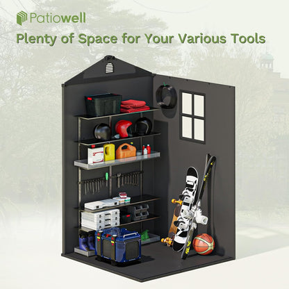 Patiowell 4' x 4' Outdoor Storage Shed with Floor, Plastic Shed Outside Resin Tool Shed with Window and Lockable Door for Backyard Garden Patio Lawn, Dark Grey (Fit-it Shed)