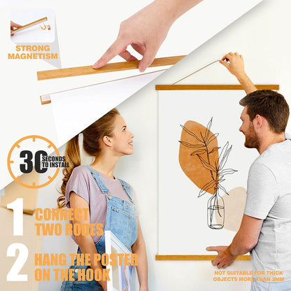 Ywlake Magnetic Poster Hanger, 18x24 and 18x12 Wooden Magnet Print Hangers for Walls (Teak Wood)