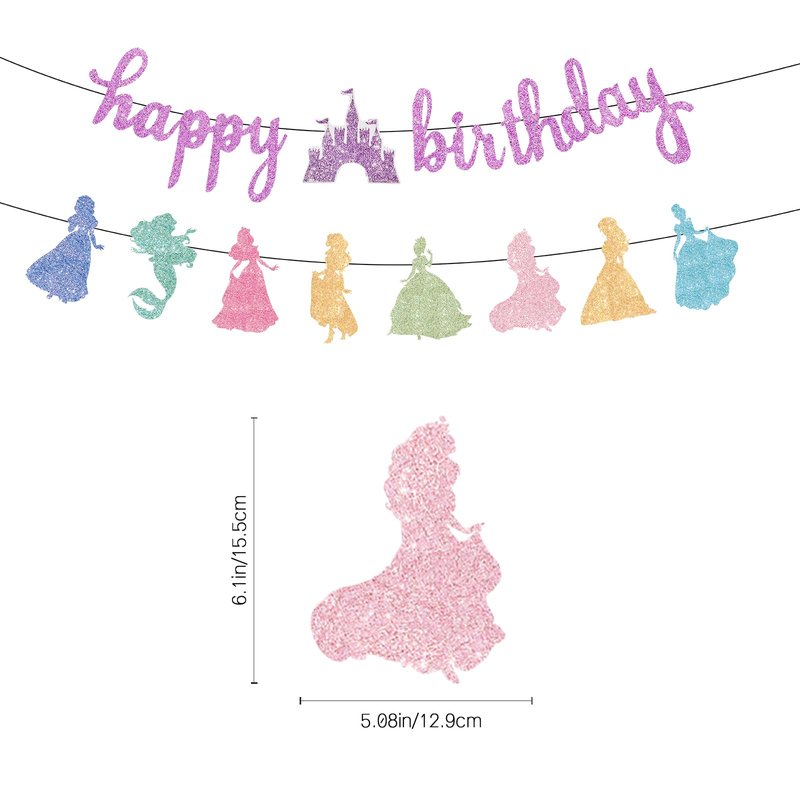 Neyeidru Princess Birthday Banner Decorations - Pink Happy Birthday Garland Glitter Bunting for Girls Coquette Birthday Party Decorations Favor Supplies