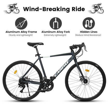 ItWorths 700c x 28c Road Bike with Drop Bar, 16 Speed Road Bicycle, Lightweight Aluminum Frame, Racing Bike with Dual Disc Brake for Men Women, Ideal for High-Intensity Riding, Blue