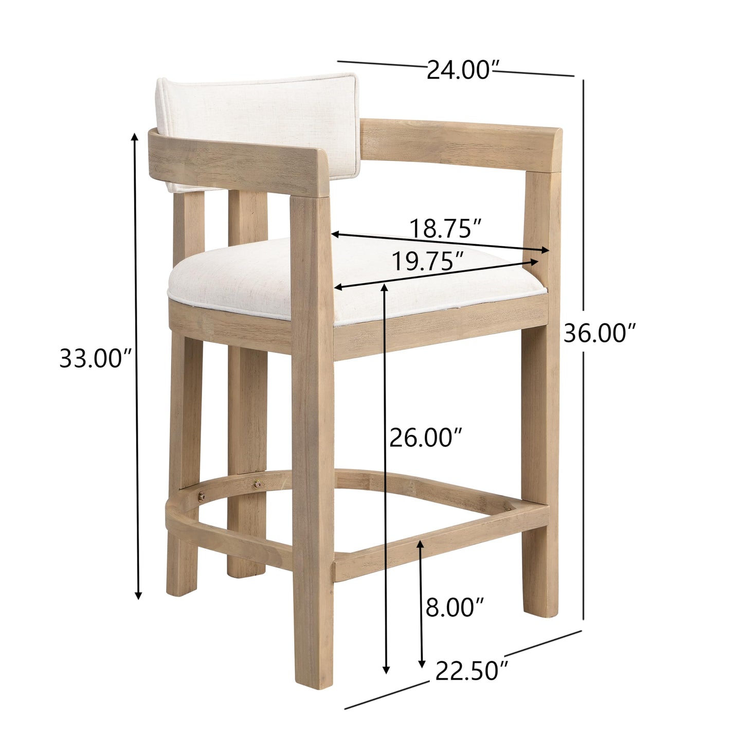 Christopher Knight Home Set of 2 Ryland Modern 26" Counter Height Bar Stools, Fabric Upholstered Counter Stools,Wooden Kitchen Island Armchair with Footrest, Round Backrest, Soft Seating,Beige+Natural