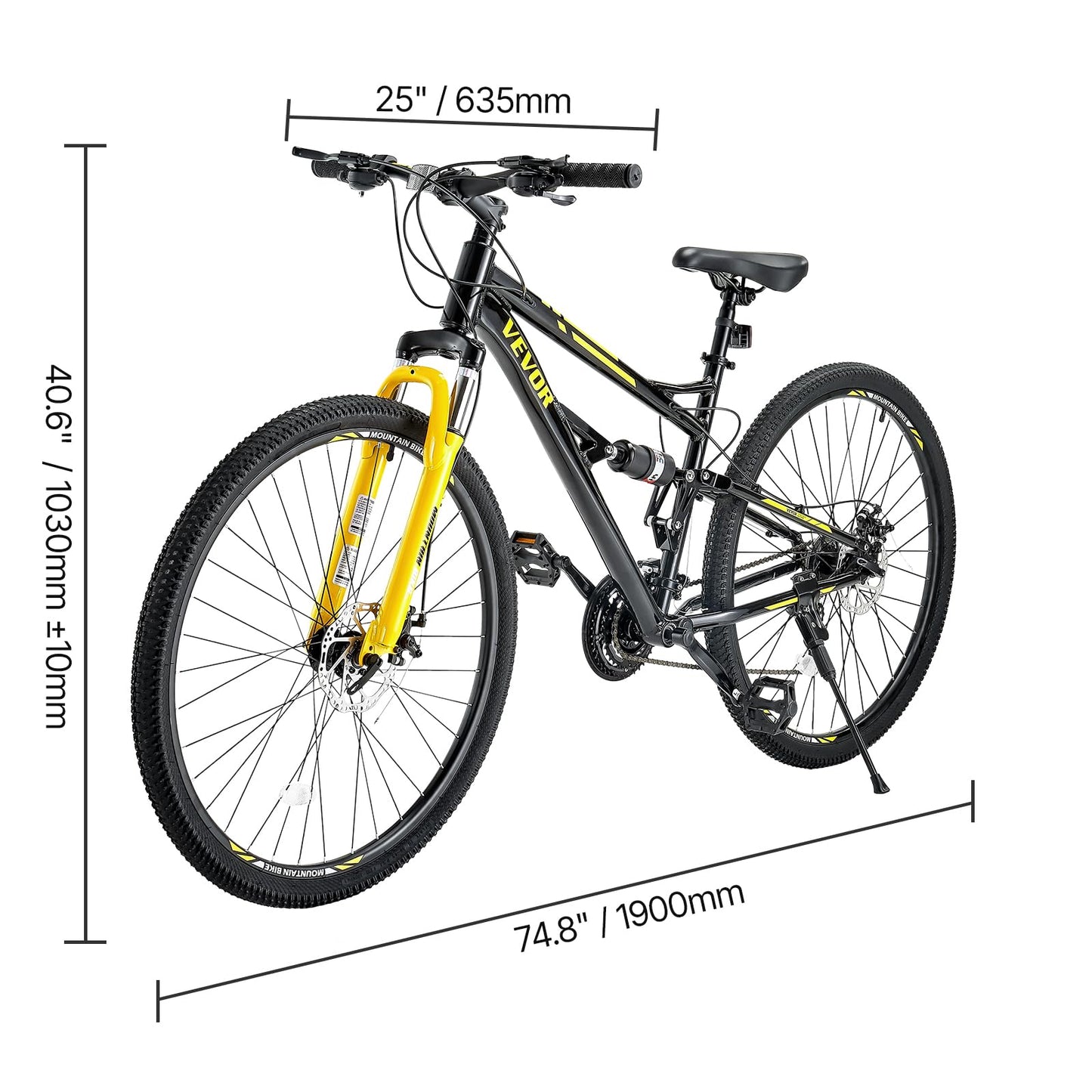 VEVOR Mountain Bike,29 inch MTB Bicycle with Full Dual Suspension,24 Speeds Twist Shifting,Dual Disc Brakes,Aluminum Alloy Frame, for/Men/Women