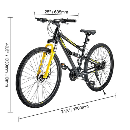 VEVOR Mountain Bike,29 inch MTB Bicycle with Full Dual Suspension,24 Speeds Twist Shifting,Dual Disc Brakes,Aluminum Alloy Frame, for/Men/Women