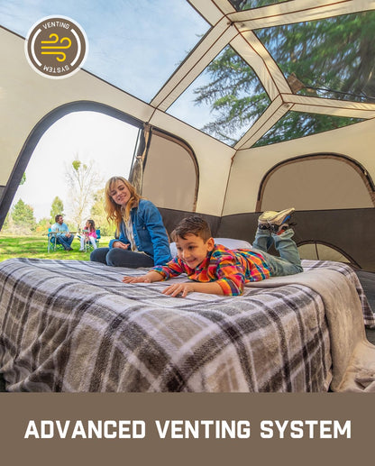 FanttikOutdoor Zeta C8 Pro Max Instant Cabin Tent 8 Person Camping Tent Setup in 60 Seconds with Rainfly & Windproof Portable with Carry Bag for Family Camping & Hiking, Upgraded Ventilation, Khaki
