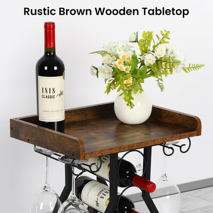Plinthos Wine Rack Floating Shelvesr Versatile Liquor Stand for Home Bar Mini Bar Table Wine Holder Stand Liquor Cabinet with Glass Holder Wood Tabletop 19 Bottles Floor Dining Room, Living Room