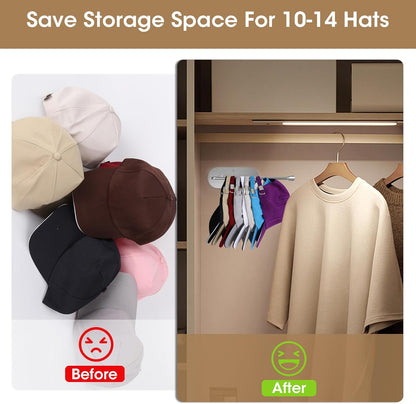 Wall Mounted Hat Rack, 2 Pack Hat Organizer for Baseball Caps, Stainless Steel Storage Organizer with Strong Adhesive