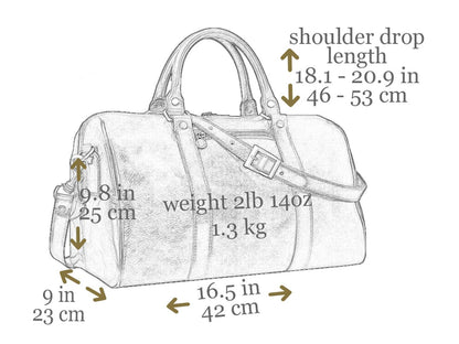 Time Resistance Full Grain Leather Small Duffel Bag - Gym Weekender Overnight Bag (Brown)