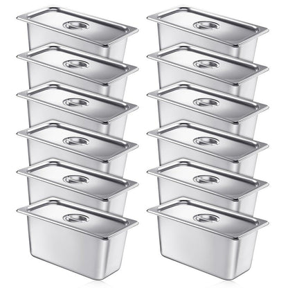 Mifoci 12 Pack Stainless Steam Hotel Pan with Lid, 1/3 Size x 6 Inch Deep Restaurant Supplies Reusable Anti Rust Steam Water Pan for Home, Party, Restaurant, Hotel, Buffet