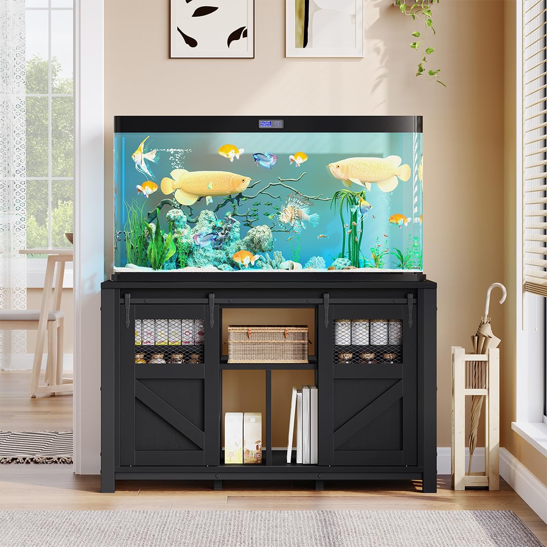YITAHOME 120 Gallon Fish Tank Stand with Power Outlets, Heavy Duty Large Aquarium Stand with Barn Door, Reptile Tank Turtle Terrariums Table for Fish Tank Accessories Storage,1100LBS Capacity